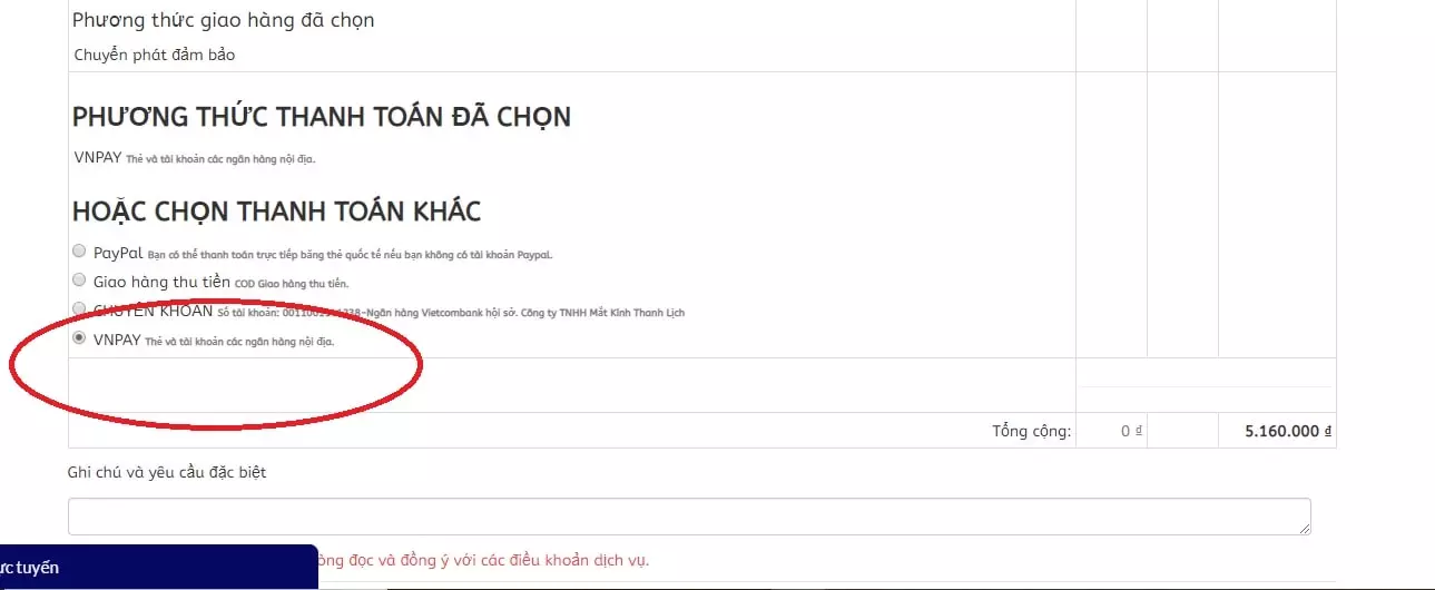Chọn hình thức thanh toán vnpay